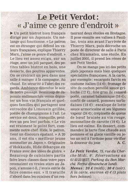 Article le petit verdot 1er mai 2006 Paris